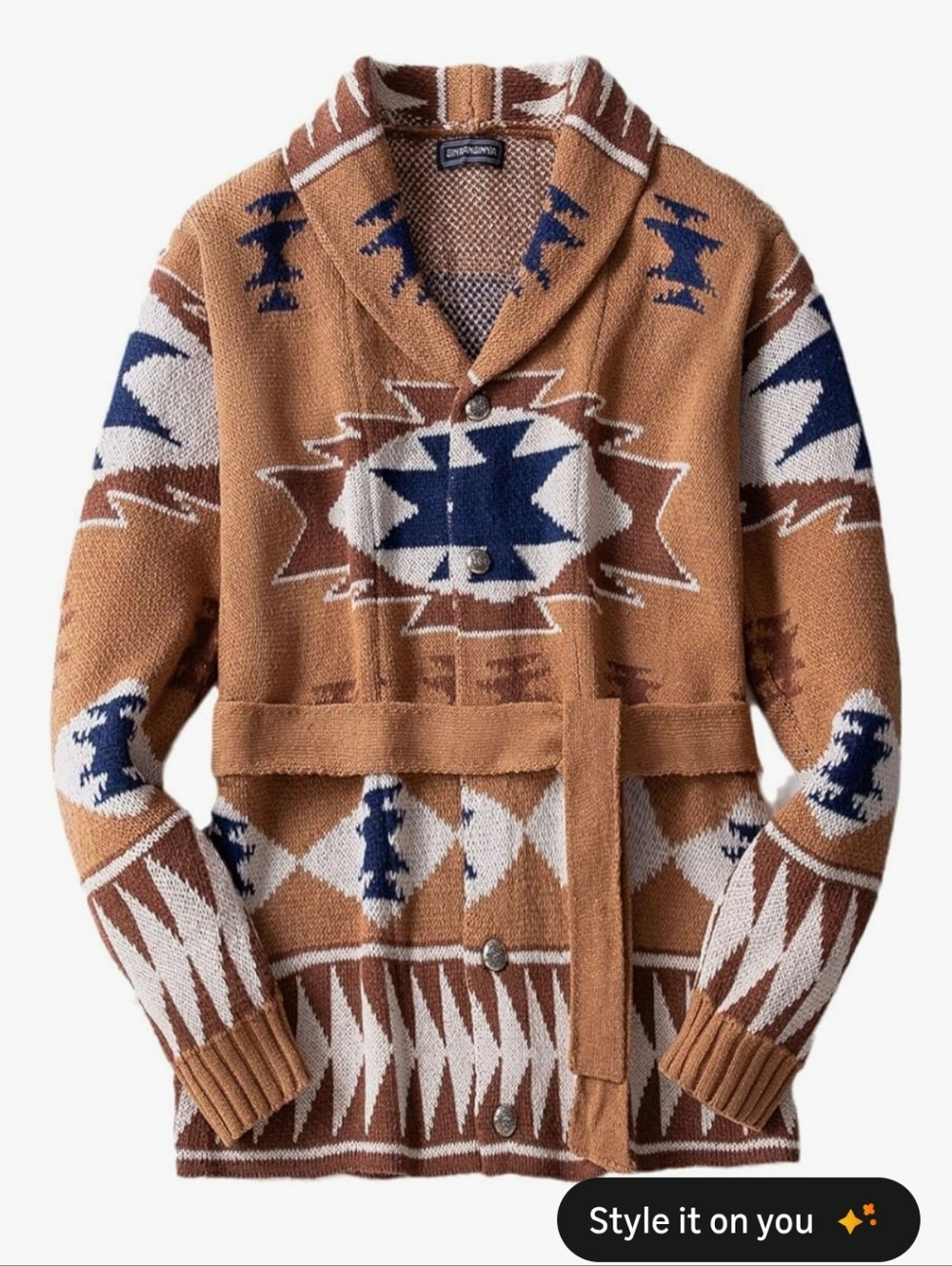 Men's Shawl Collar Belted Cardigan Sweater XXL